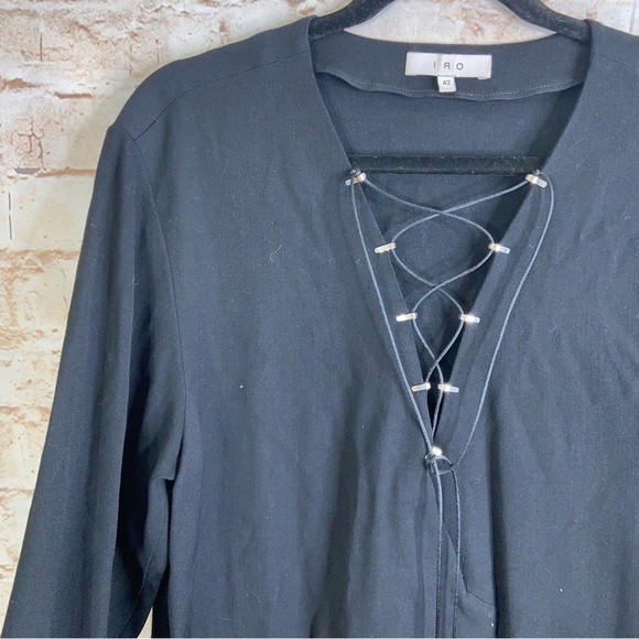 IRO Anicie Front Lace-Up Virgin Wool Blend Mini Dress Black Size 42/US 10 - Picture 3 of 6